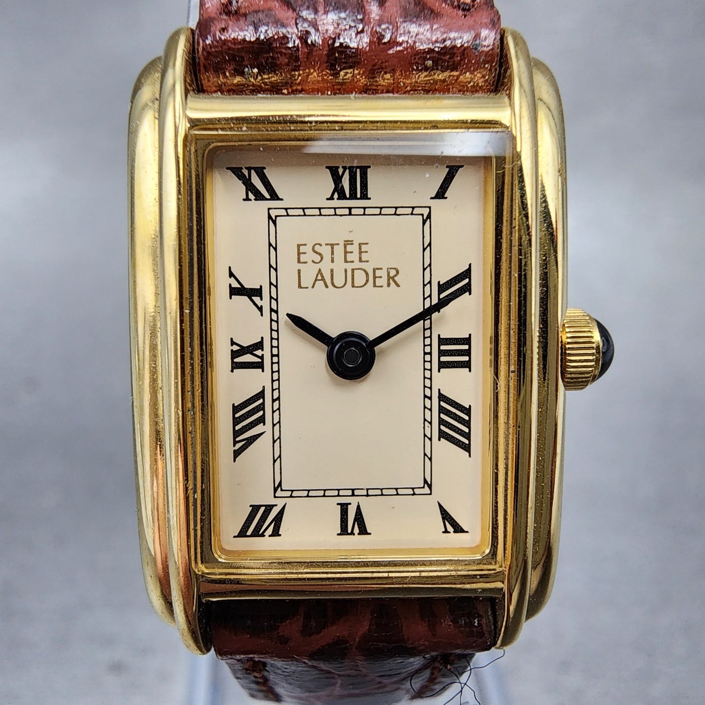 Estee Lauder Tank Watch Women 18mm cream Dial Gold Tone Rectangle New Battery1