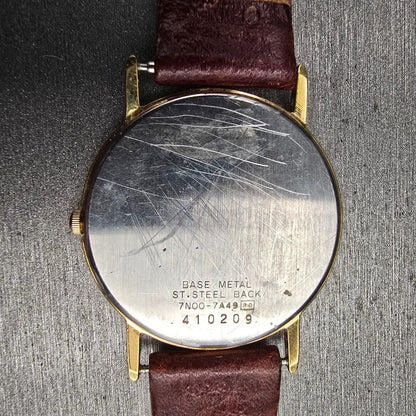 Seiko Watch Men 31mm Ivory Dial Gold Tone Round 7N00-7A49 New Battery Vintage10