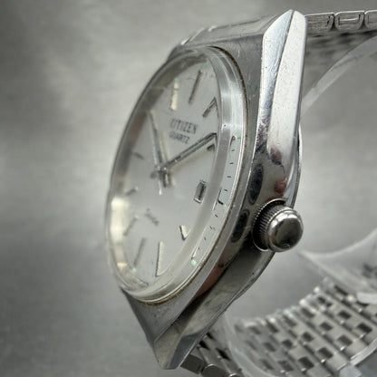 Citizen Seven Watch Men 35mm Silver Dial Silver Tone date 2110-942191 NewBattery2
