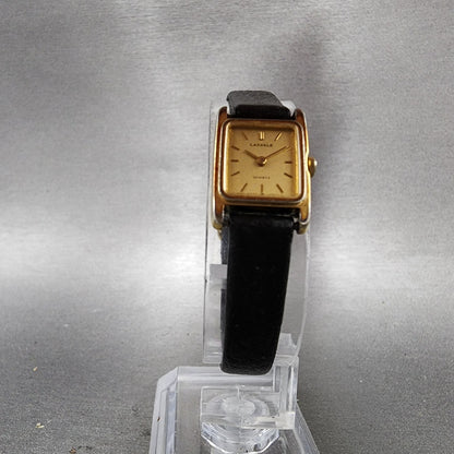 Seiko Lassale Tank Watch Women 14mm Gold Dial Gold Rectangle 1E505119 New Batt5