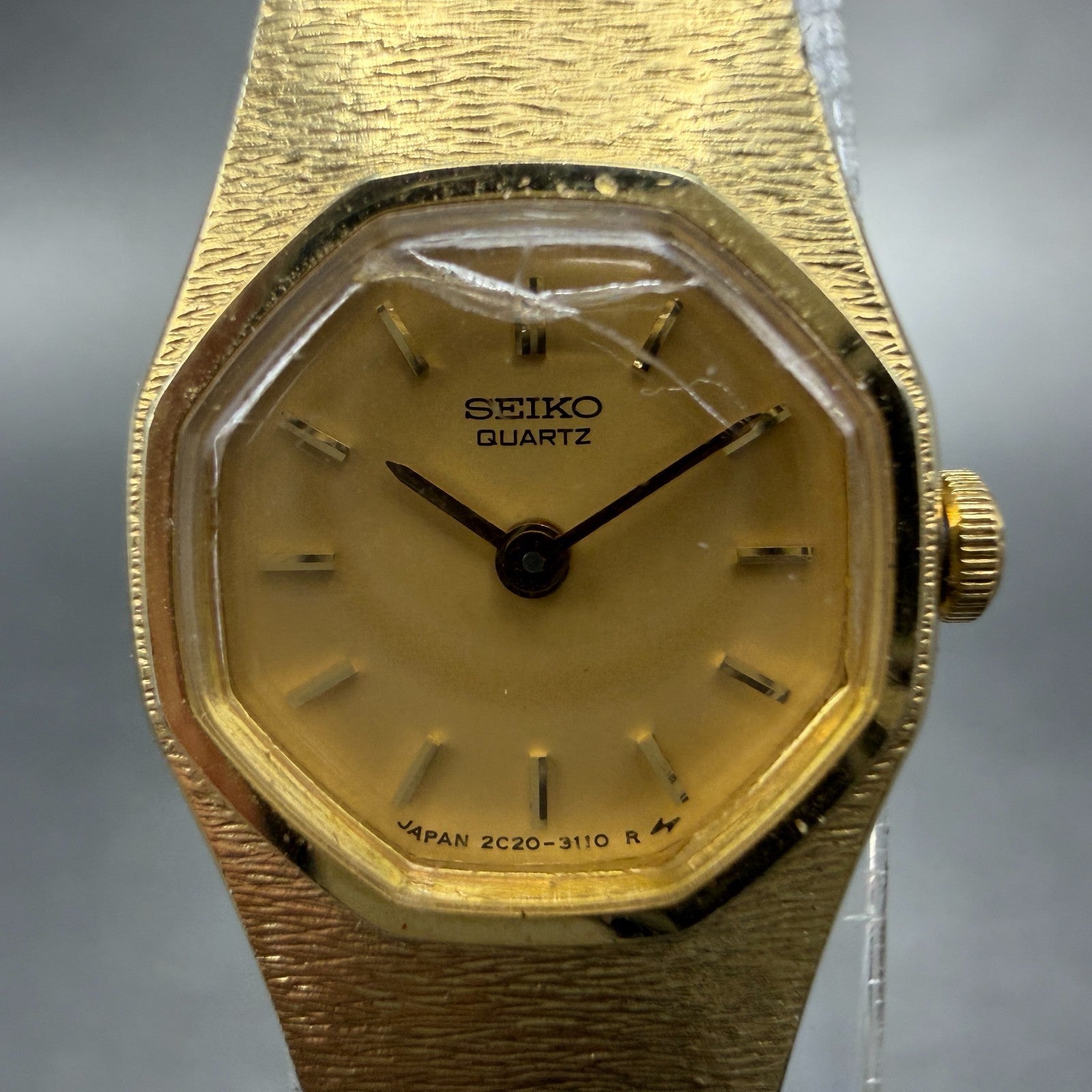 Seiko Watch Women 16mm Champagne Dial Gold Tone Octagon 2c20-6510 New Battery 491