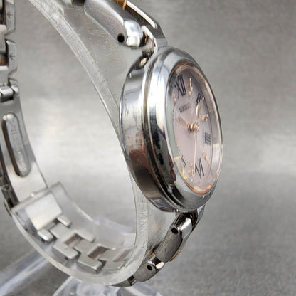 Seiko Solar Watch Women 23mm Pink Dial Two Tone Round V1170CV0 Runs3