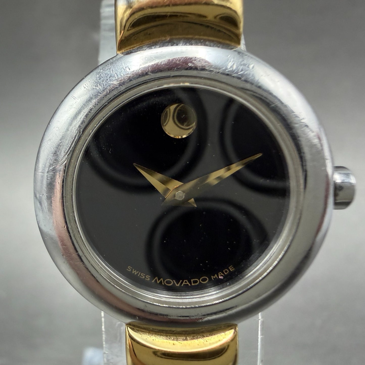 Movado Harmony Watch Women 23mm Black Dial Two Tone Round 97 A1 809 A New Batt1