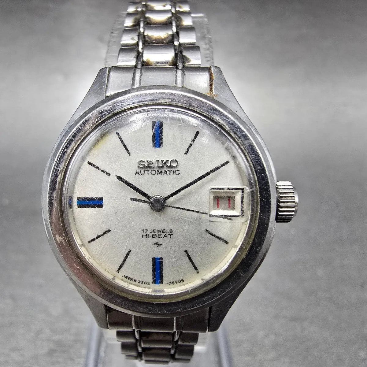 Seiko Automatic Watch Women 25mm White Dial Steel Date 2205-0410 PARTS VTG0