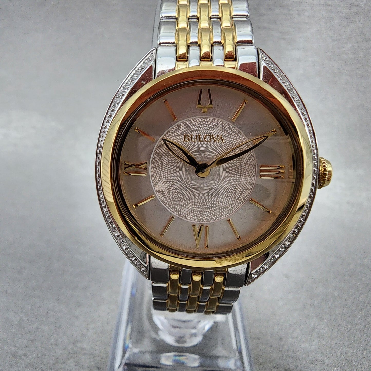 Bulova Diamond Watch Women 30mm Silver Dial Two Tone Diamond Bezel Round 98R2961