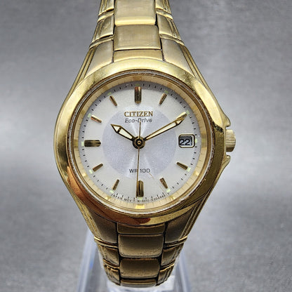 Citizen EcoDrive Watch Women 26mm White Dial Gold Tone Date Round Runs0