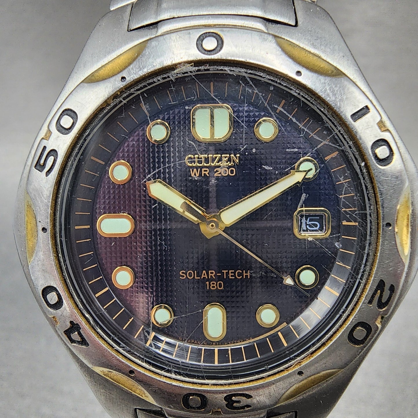 Citizen Solar Tech 180 Watch Men 38mm Blue Dial Two Tone Date Round Works