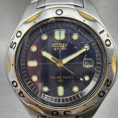 Citizen Solar Tech 180 Watch Men 38mm Blue Dial Two Tone Date Round Works