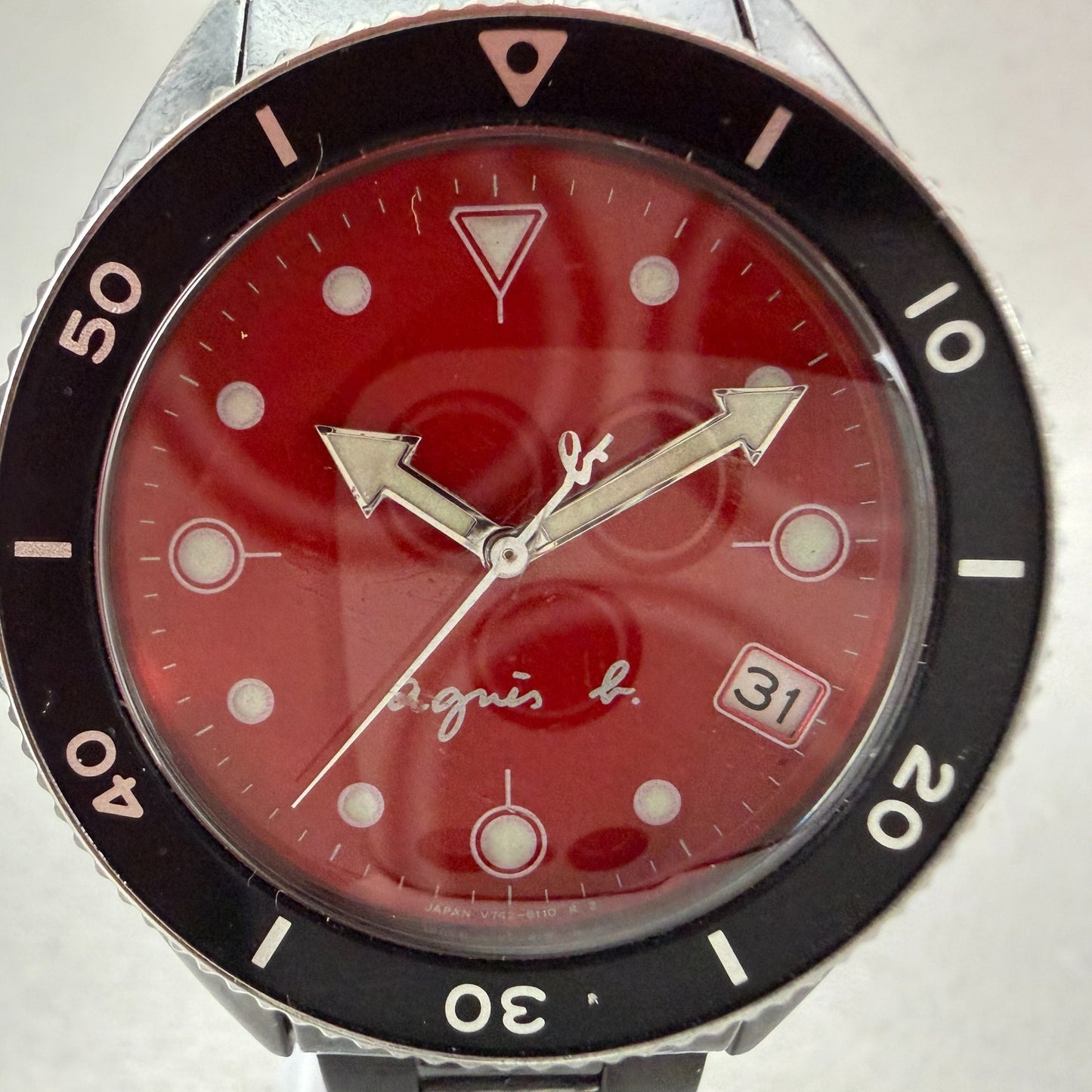 Seiko Again R Dive Watch Women 35mm Red Dial Black Tone Date Round New batt ABC1