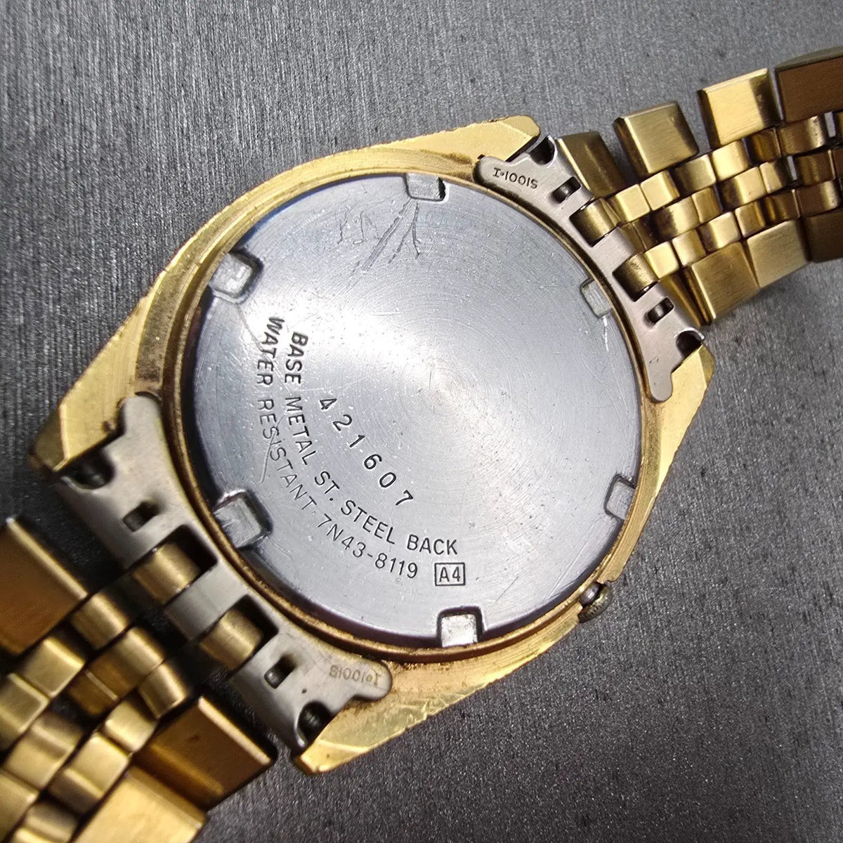Seiko President Watch Men 37mm Black Dial Gold Tone Daydate 7N43-8119 New Batt10