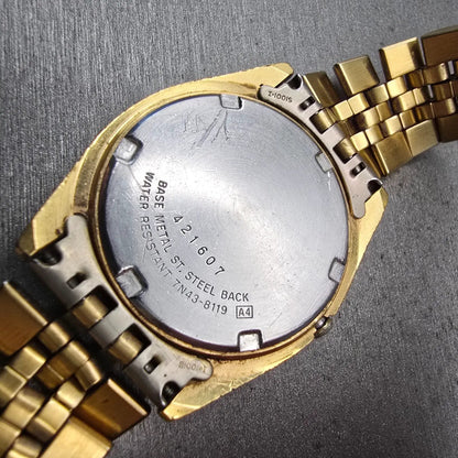 Seiko President Watch Men 37mm Black Dial Gold Tone Daydate 7N43-8119 New Batt10