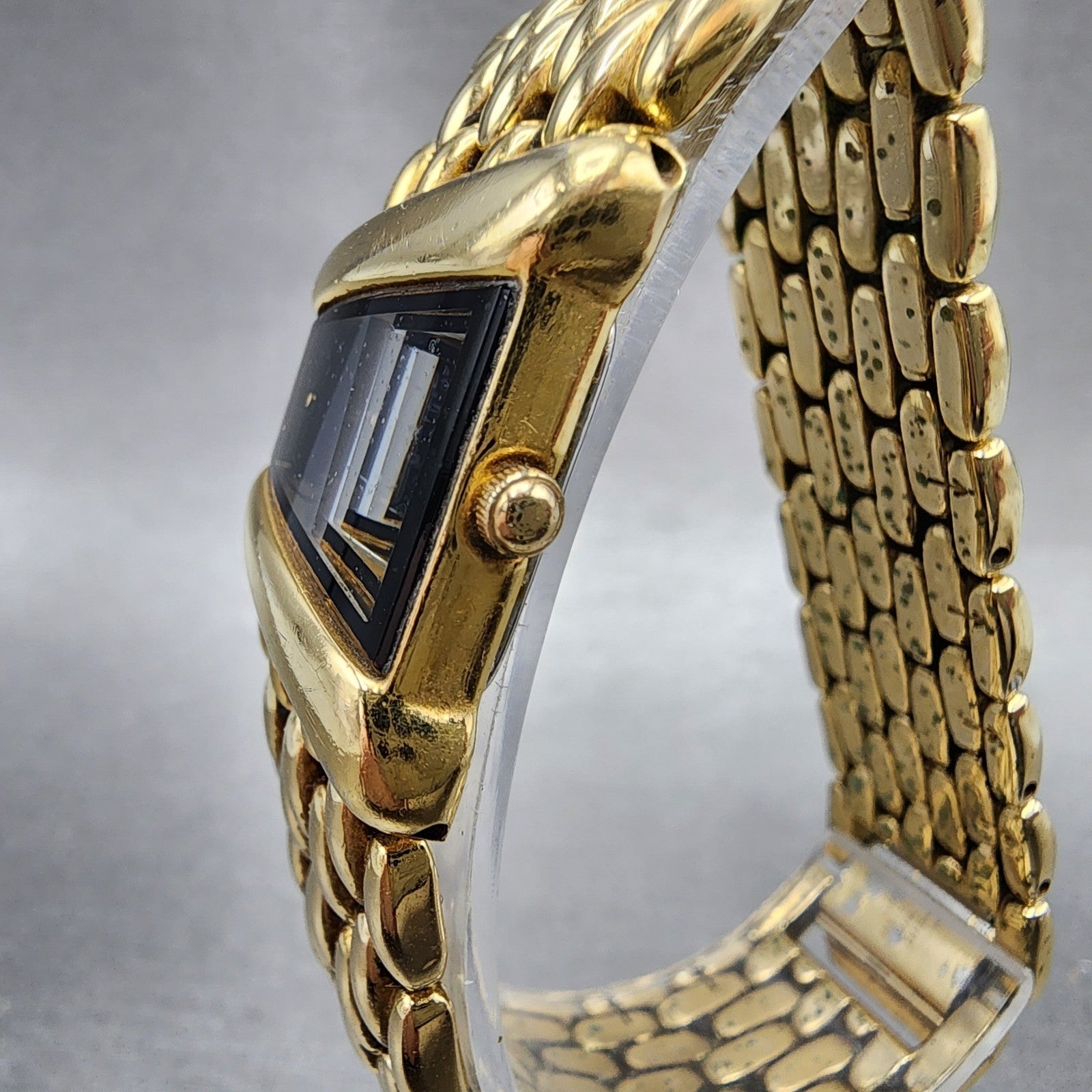 Seiko Watch Women 20mm Black Dial Gold Tone Asymmetrical 4N005749 New Battery2