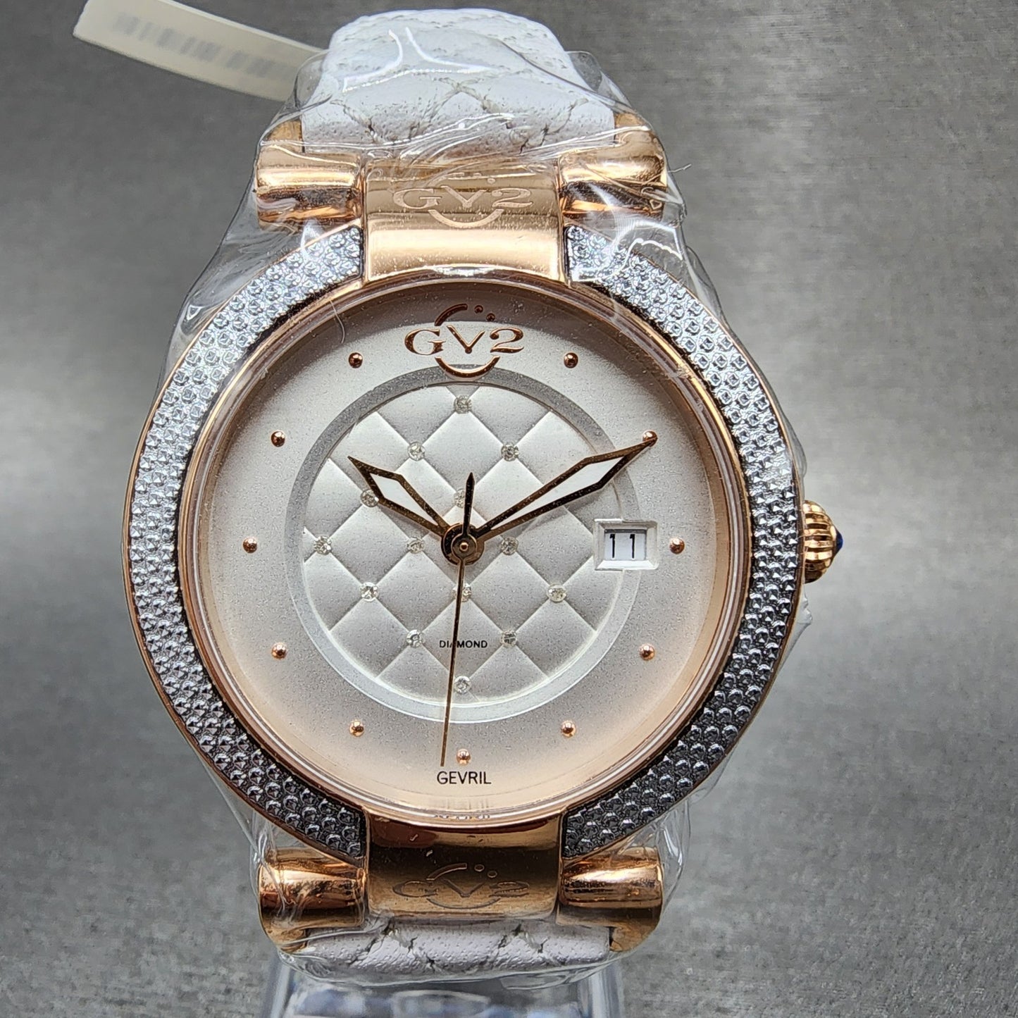 Gevril GV2 Berletta Watch Women 37mm White Dial Rose Gold Tone Date New Battery0