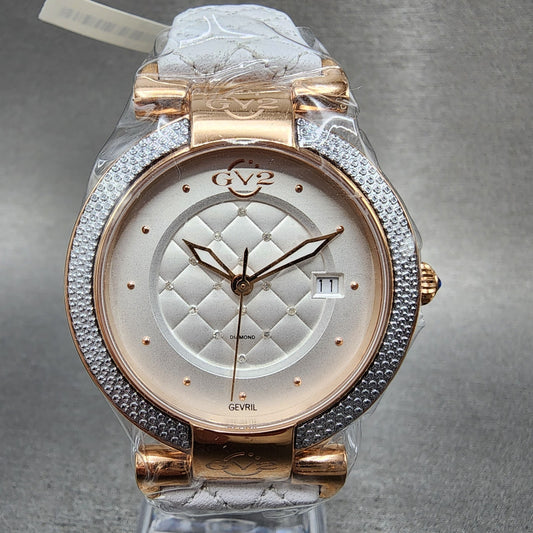 Gevril GV2 Berletta Watch Women 37mm White Dial Rose Gold Tone Date New Battery0