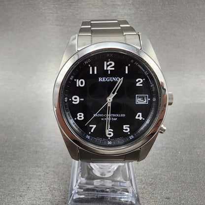 Reguno Watch Men 37mm Black Dial Silver Tone Date Solar H415T017274 Works2