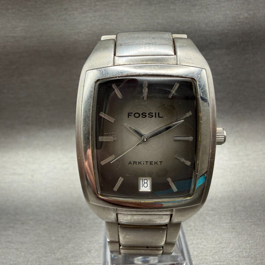 Fossil Arkitekt Watch Men 31mm Gray Dial Steel Date Rectangle FS2991 New Batt0