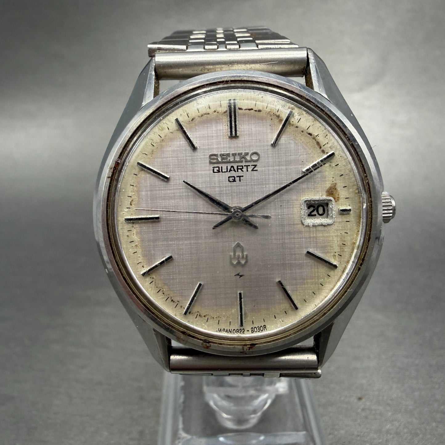 Seiko QT Watch Men 36mm Silver Dial Silver Tone Date Round 0822-8020 New Battery0
