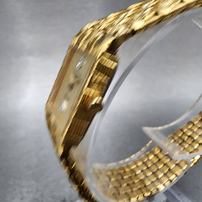 Longines Tank Watch Women 16mm Gold Dial Gold Tone Rectangle New Battery2