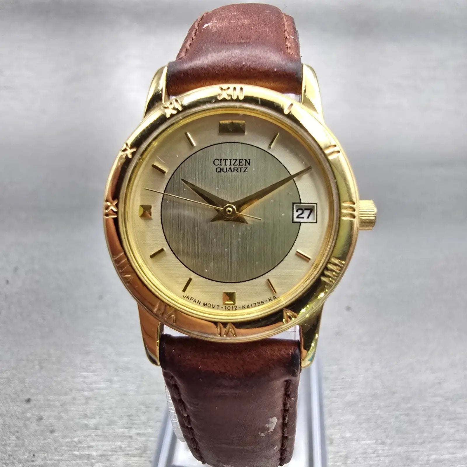 Citizen Watch Women 24mm Gold Dial Gold Tone Date 1012-K13131 New Battery VTG0