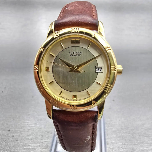 Citizen Watch Women 24mm Gold Dial Gold Tone Date 1012-K13131 New Battery VTG0