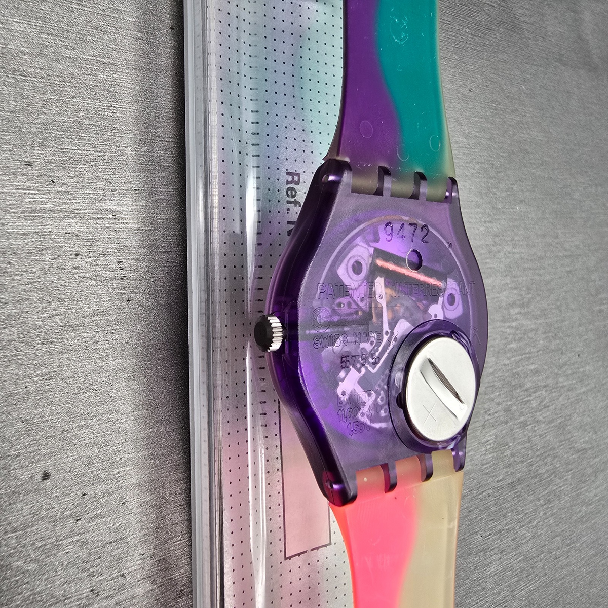 Swatch Scoob-A-Doo Watch Men 34mm Silver Dial Purple Case GV102 New Battery NOS10