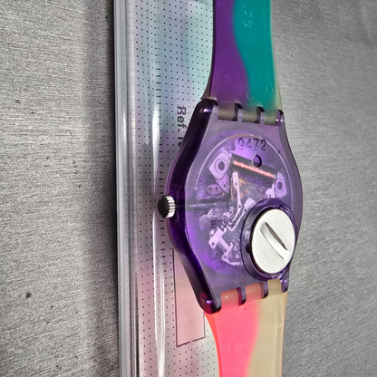 Swatch Scoob-A-Doo Watch Men 34mm Silver Dial Purple Case GV102 New Battery NOS10