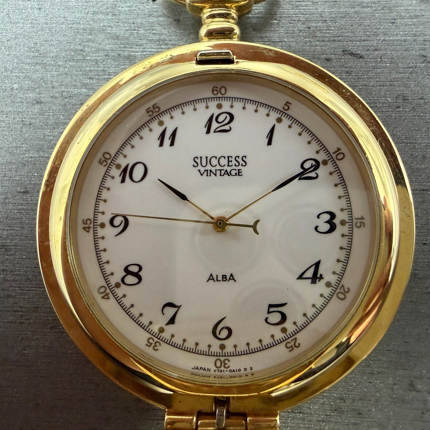 Seiko Alba Success Pocket Watch Men 42mm White Dial Gold Tone V701-0A10 New Batt1