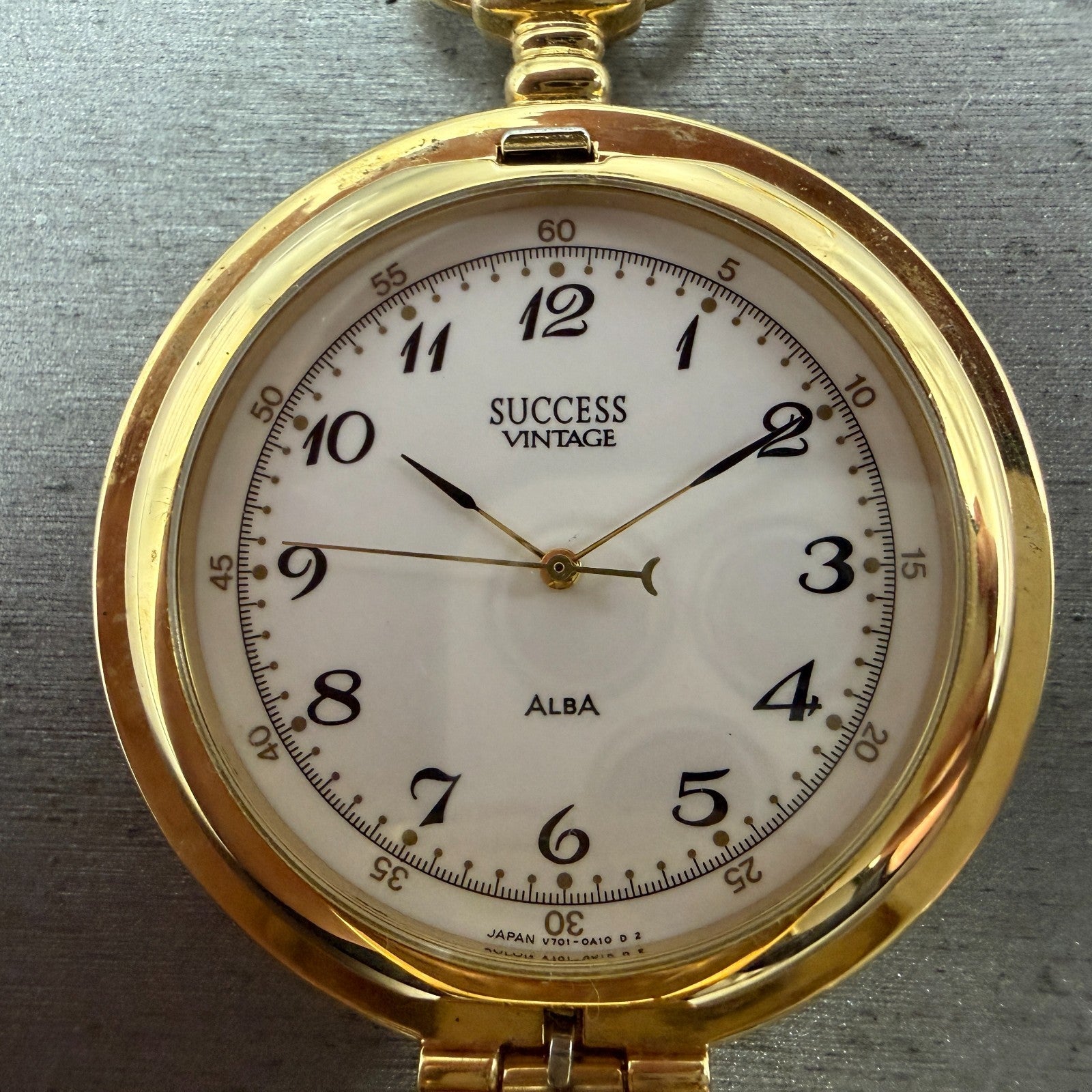 Seiko Alba Success Pocket Watch Men 42mm White Dial Gold Tone V701-0A10 New Batt1