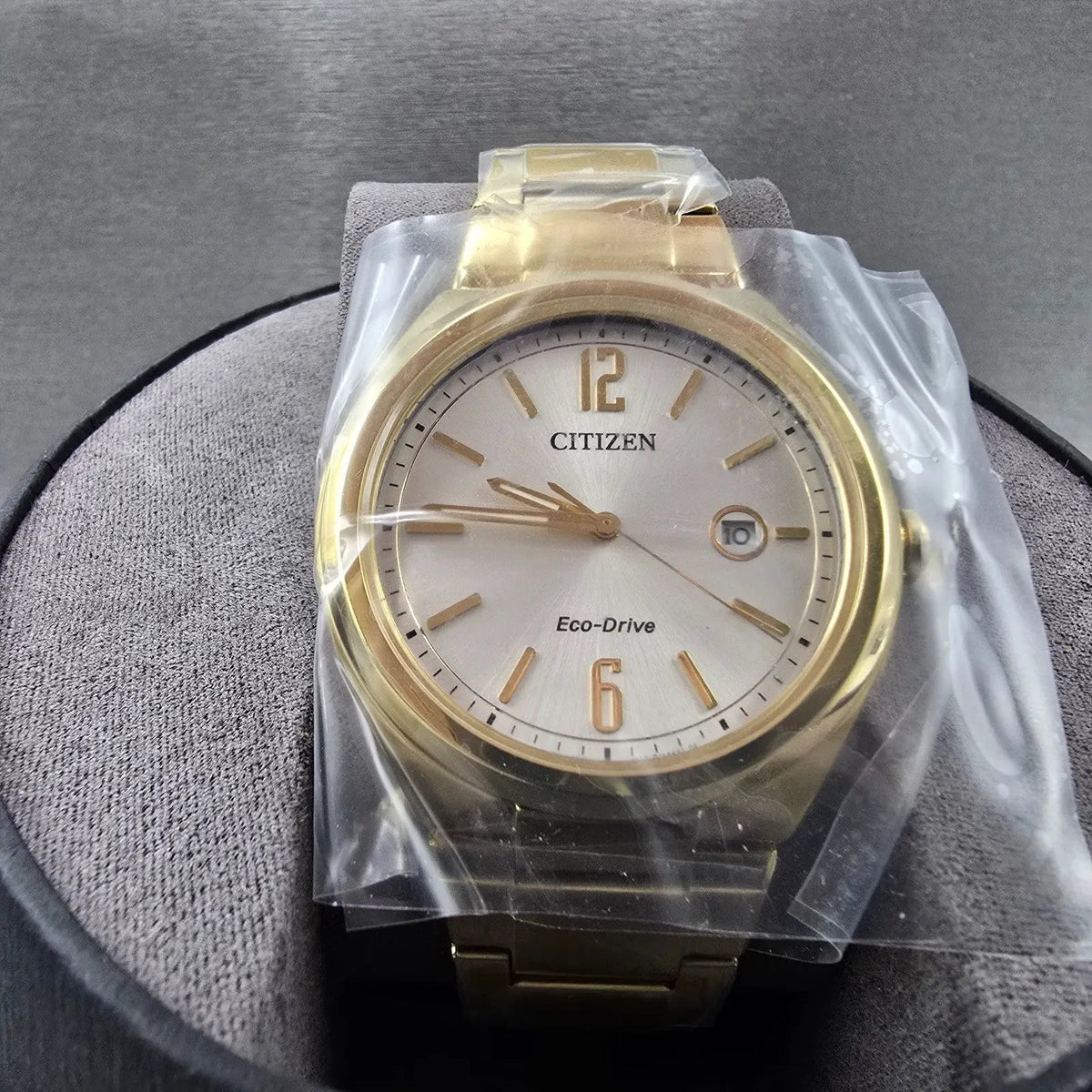 Citizen Chandler Eco-Drive Watch Men 41mm Silver Dial Gold Date AW1372-81A WBox5