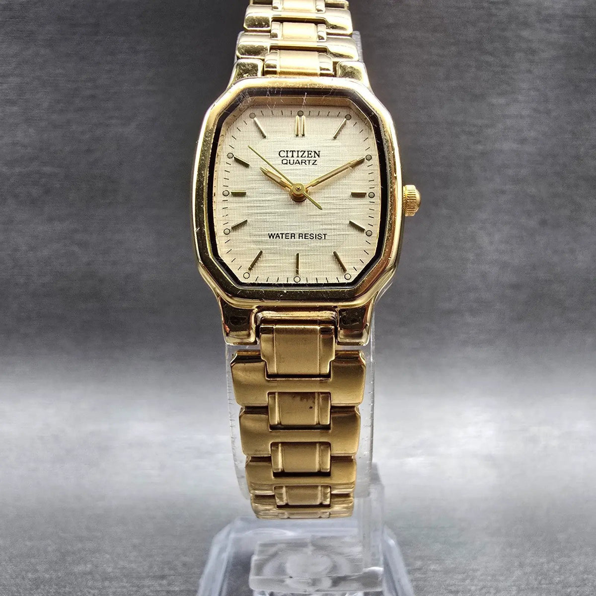 Citizen Watch Women 20mm Champagne Dial Gold Tone Rectangle 1032-B00829 New Batt5