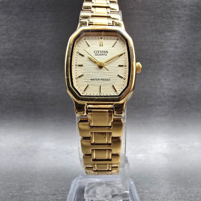 Citizen Watch Women 20mm Champagne Dial Gold Tone Rectangle 1032-B00829 New Batt5