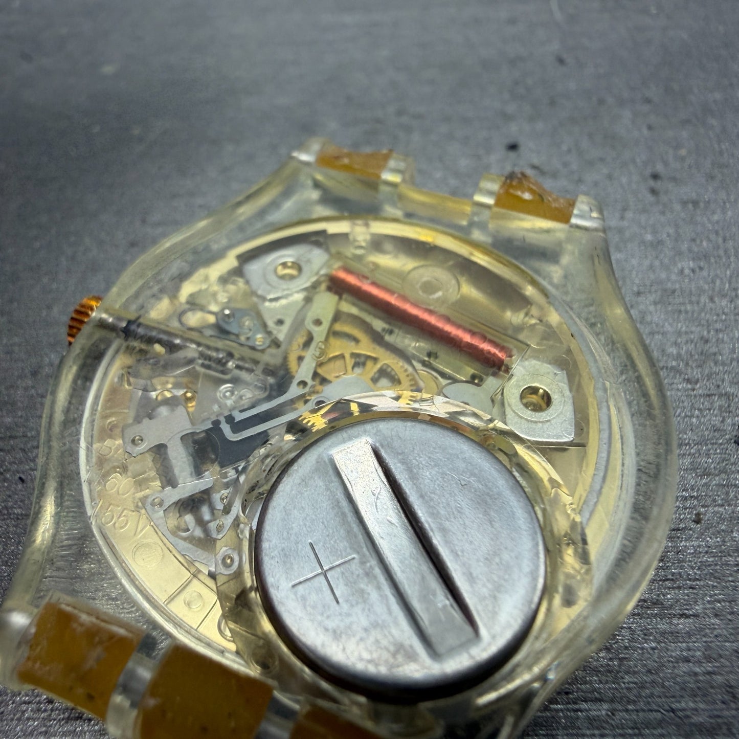 Swatch Olympics 1996 Watch Men 34mm Gold Dial Clear Round GZ136 New Battery 1236