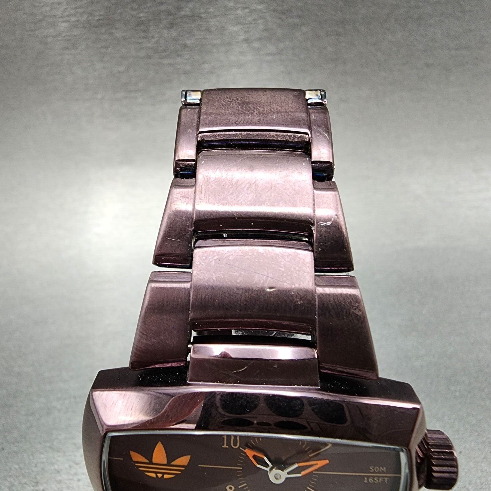 Adidas Watch Women 41mm Orange Dial  Purple Tone Rectangle ADH1630 New Battery4