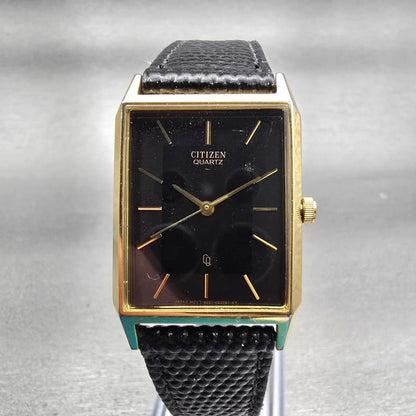 Citizen CQ Watch Men 25mm Black Dial Gold Tone Rectangle 6031-K02627 New Battery0