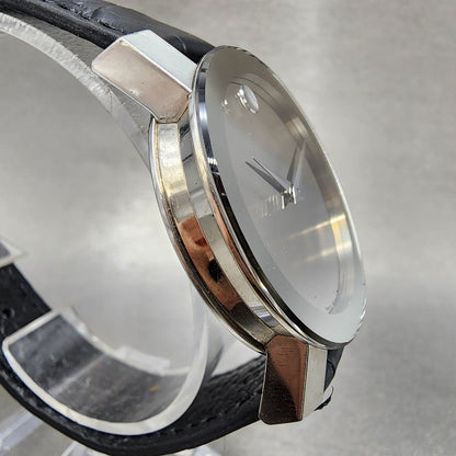Movado Sapphire Watch Men 35mm Silver Dial Silver Tone Round 84g12896 NewBattery4