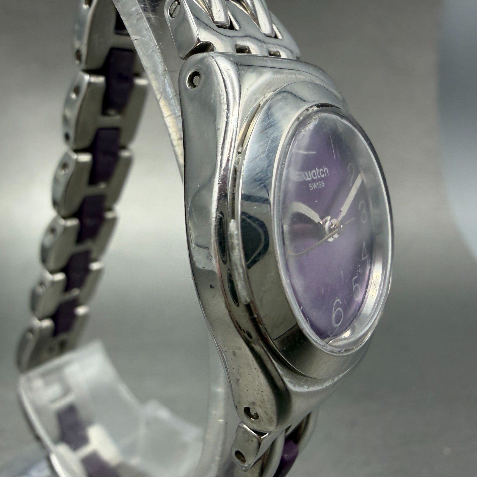 Swatch irony Plummy Purple Watch Women 25mm Purple Dial Steel New Batt YSS275G3