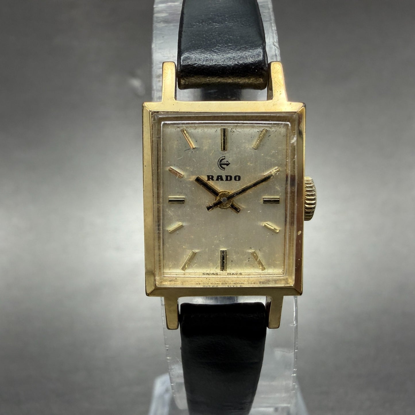 Rado Watch Women 15mm Champange Dial Gold Tone Rectangle Manual Wind Runs 53440