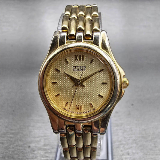 Citizen Watch Women 24mm Gold Dial Gold Tone Round READ!!!! 6031-S52543 New Batt0