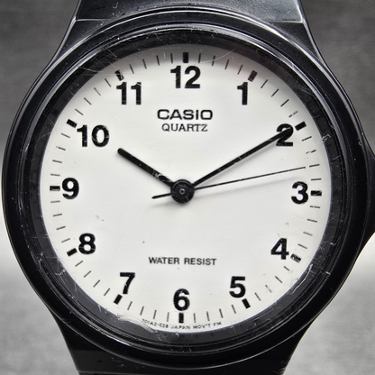 Casio Watch Men 33mm White Dial Black Tone Round MQ-24 New Battery JP1