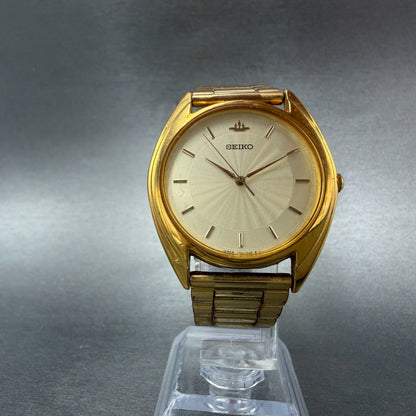 Seiko Watch Men 35mm Champagne Dial Gold Tone Round VTG V701-7A10 New Battery5