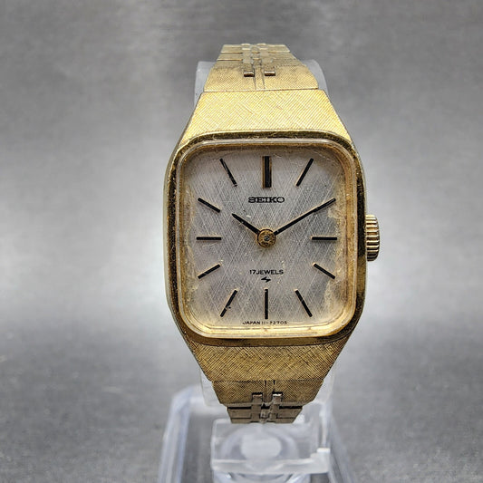 VTG Seiko Watch Women 18mm White Dial Gold Plated Rectangle Manual Wind Runs0