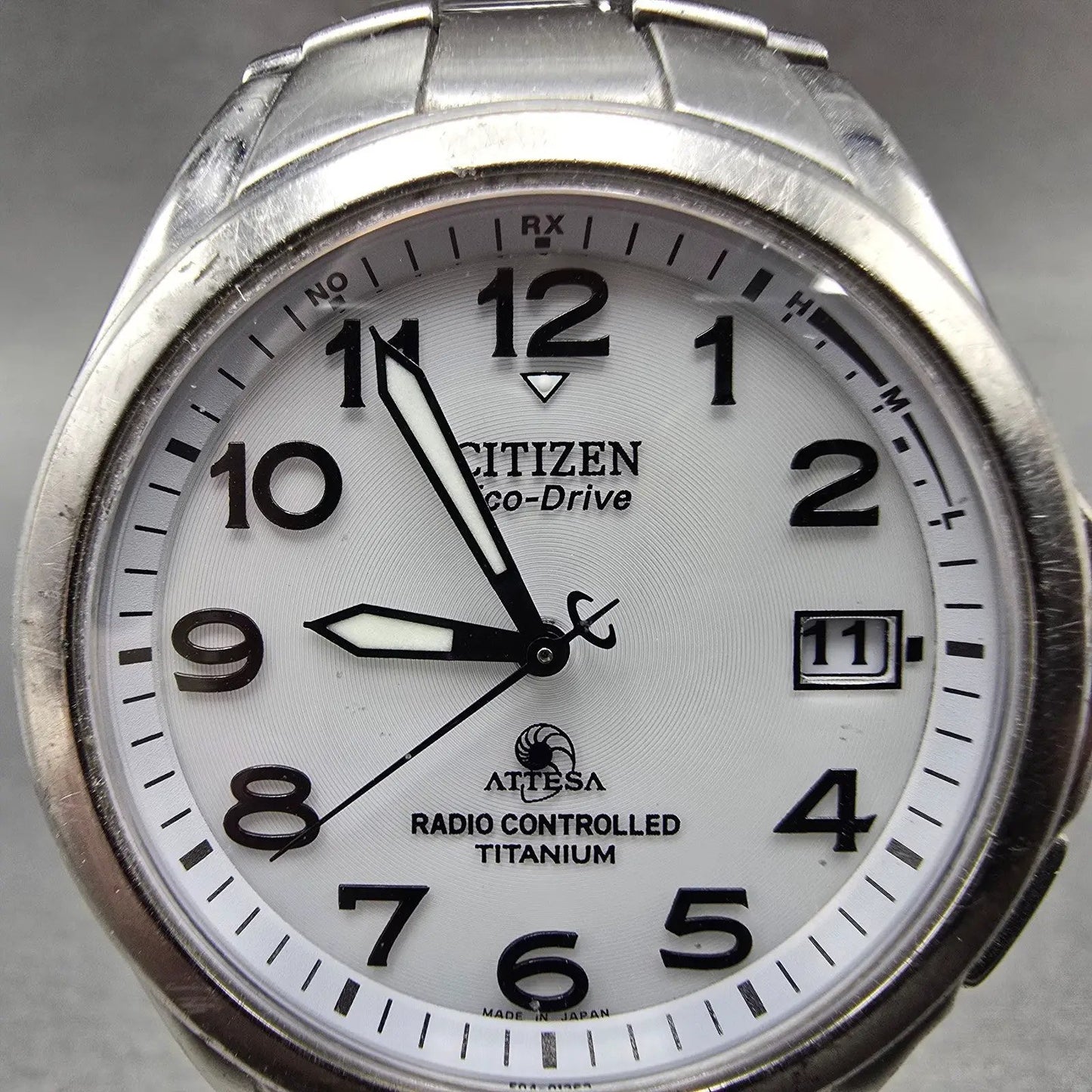 Citizen Eco-Drive Attesa Watch Men 38mm White Dial Titanium Atomic Date PARTS!!!2
