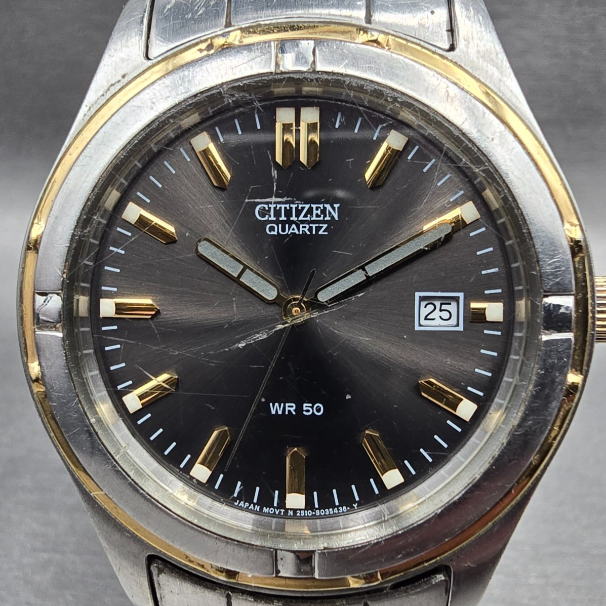 Citizen Watch Men 38mm Gray Dial Two Tone Date Round 2510-S020359 New Battery1