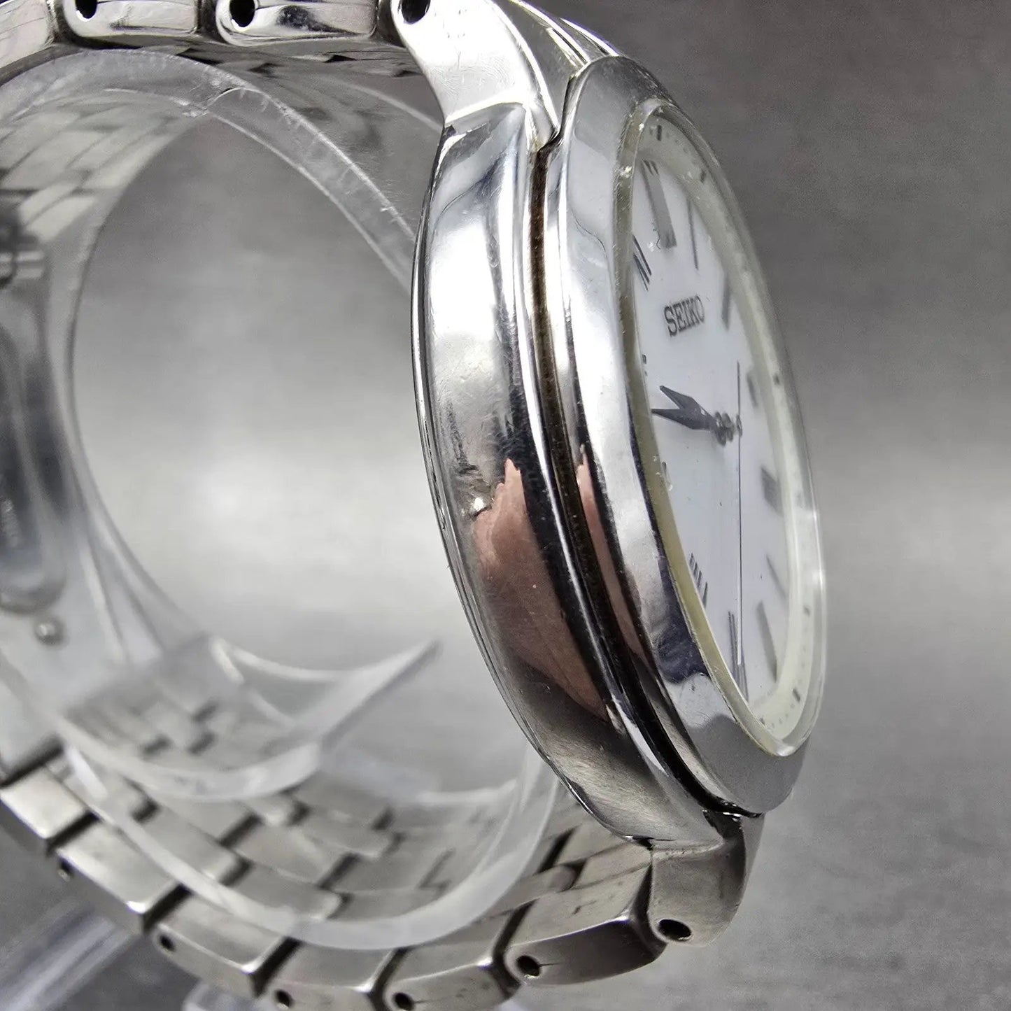 Seiko Atomic Solar Watch Men 37mm White Dial Silver Tone Date 7B24-0BS0 PARTS6