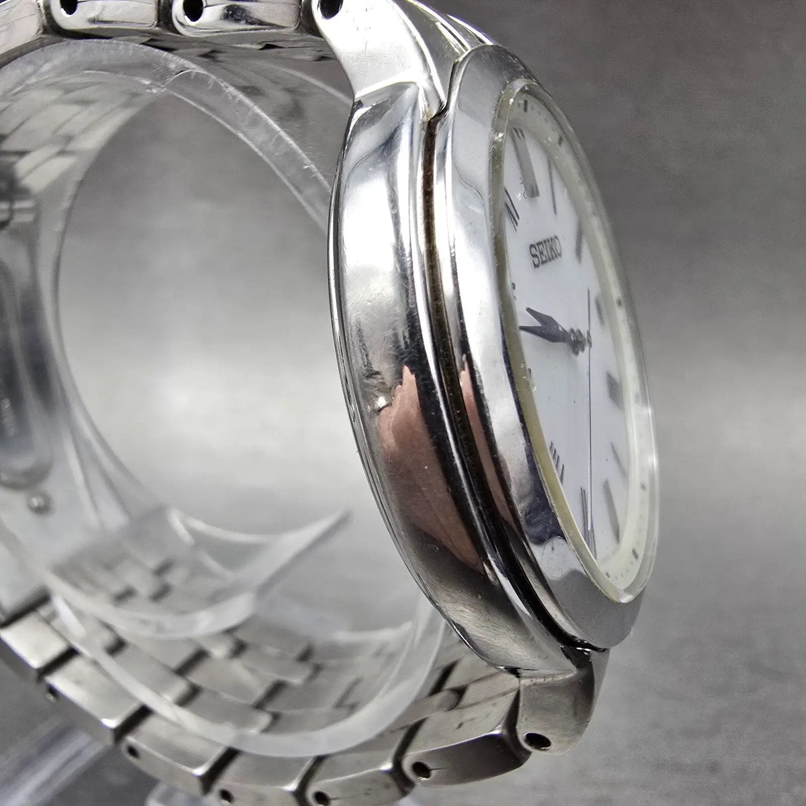Seiko Atomic Solar Watch Men 37mm White Dial Silver Tone Date 7B24-0BS0 PARTS6