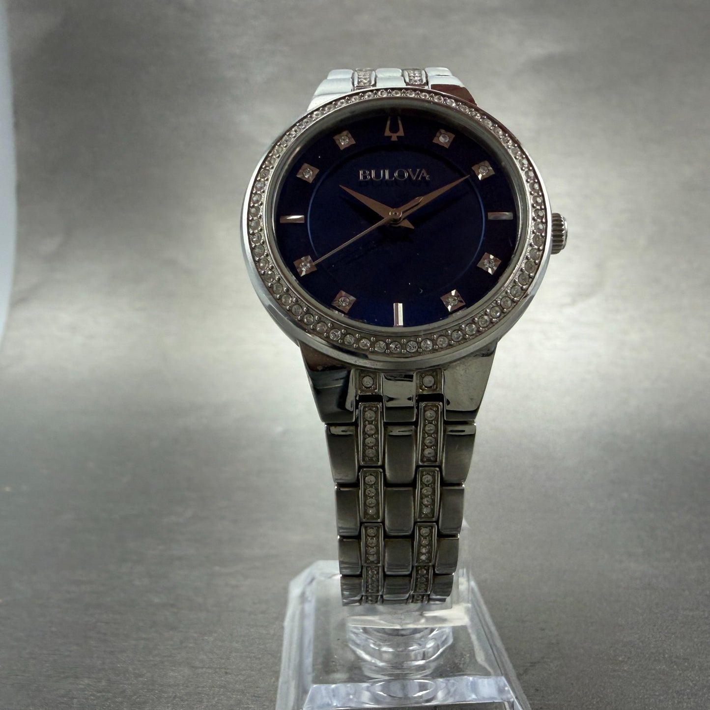 Bulova Watch Women 33mm Blue Dial Silver Tone Round 96L276 New Battery Crystals5