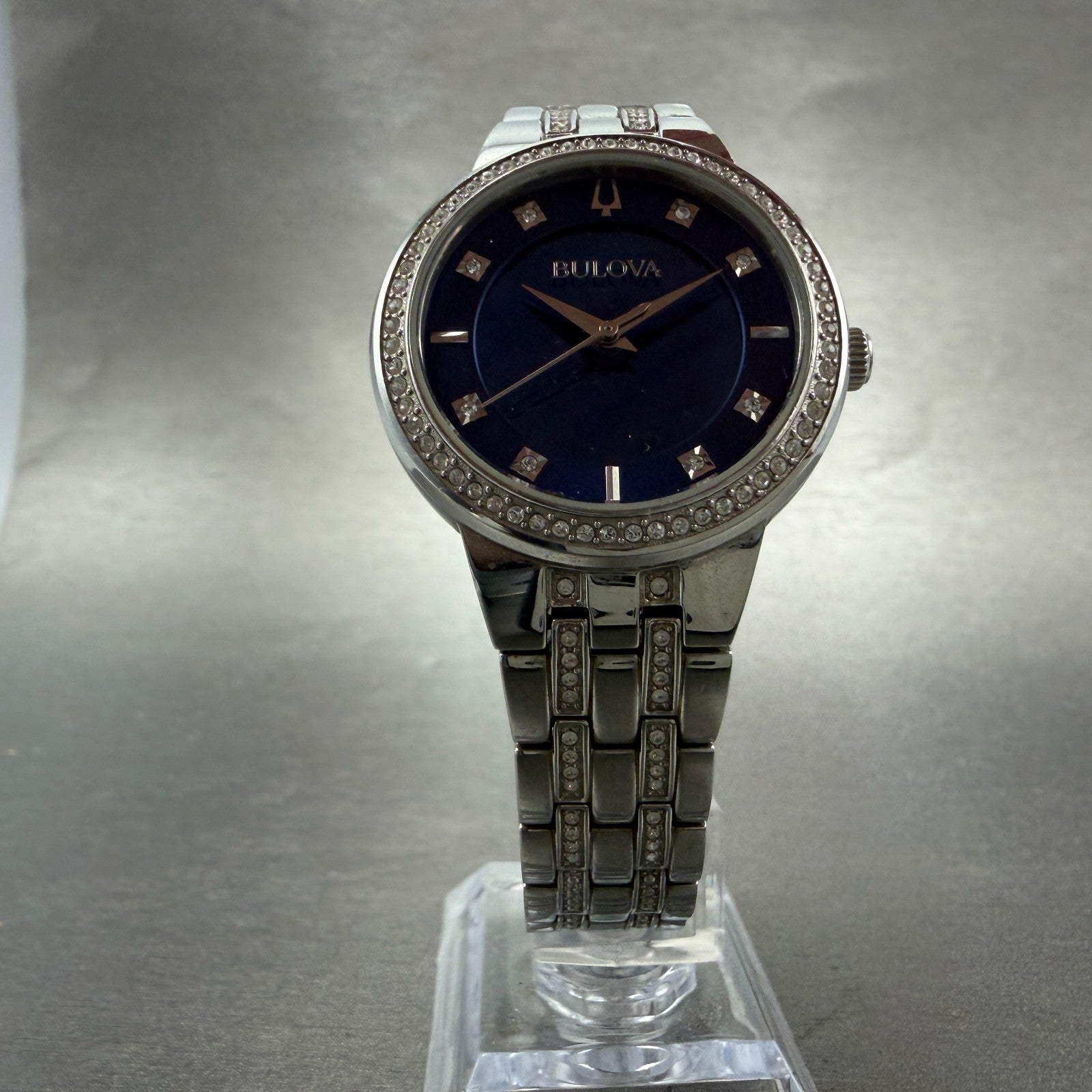 Bulova Watch Women 33mm Blue Dial Silver Tone Round 96L276 New Battery Crystals5
