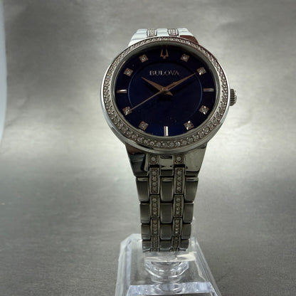 Bulova Watch Women 33mm Blue Dial Silver Tone Round 96L276 New Battery Crystals5