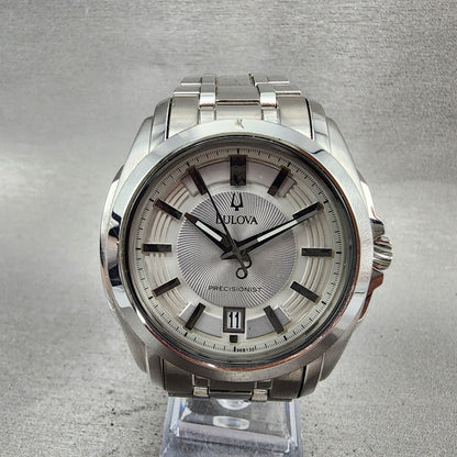 Bulova Precisionist Watch Men 43mm Gray Dial Silver Tone Date 96B130 PARTS0