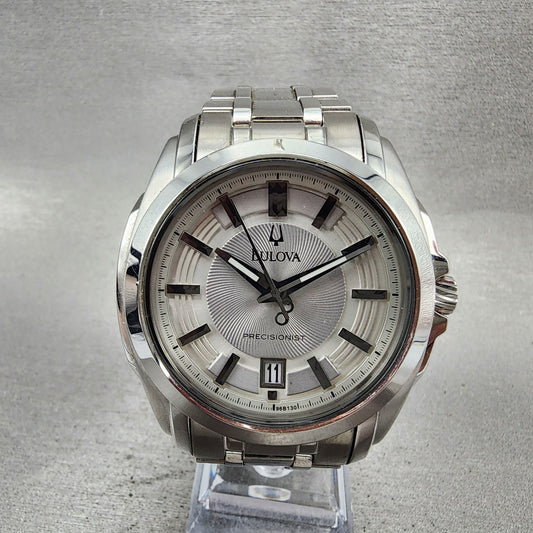 Bulova Precisionist Watch Men 43mm Gray Dial Silver Tone Date 96B130 PARTS0